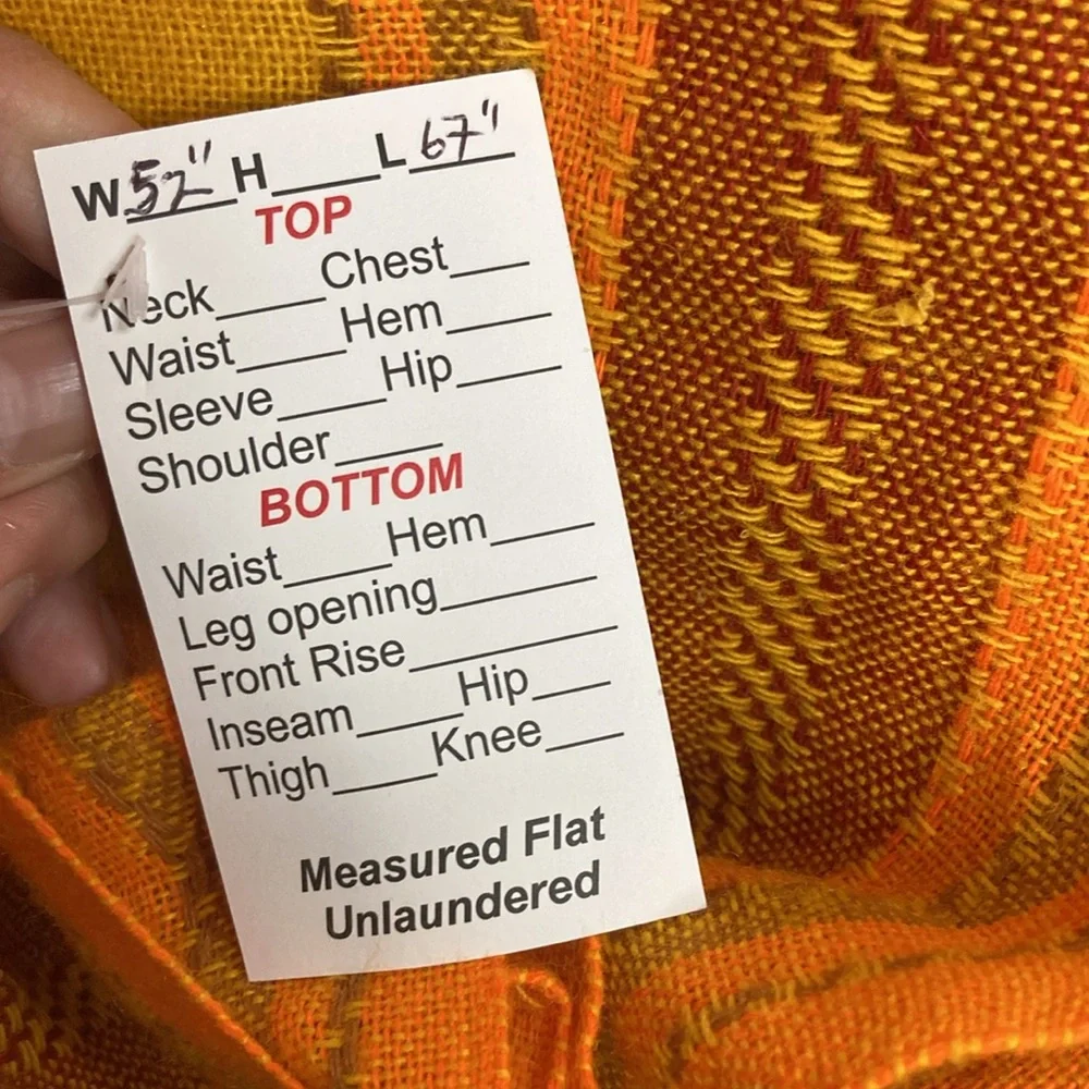 Vintage yellow 70’s‎ tablecloth orange stripes down side 2 in middle 52 x 61 404
